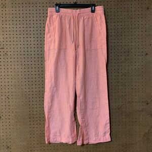 Athleta Linen Blend Wide Leg Pants Coral Pink Drawstring Waist Size 10 Retreat